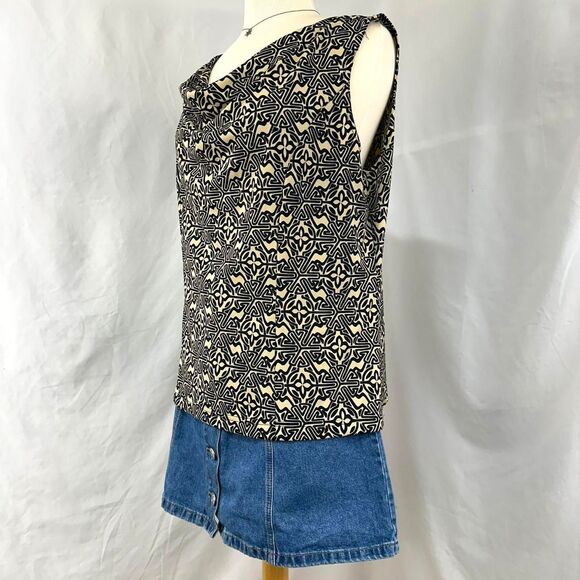R&M RICHARDS 90s Black Tan Geometric Print Cowl Neck Tank Top Women Plus Size 16 - Picture 2 of 5